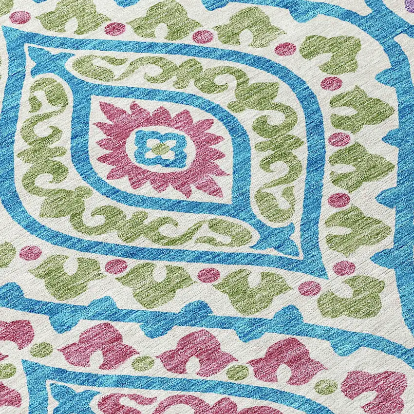White Artichoke Green And Purple Floral Washable Indoor Outdoor Area Rug Photo 4