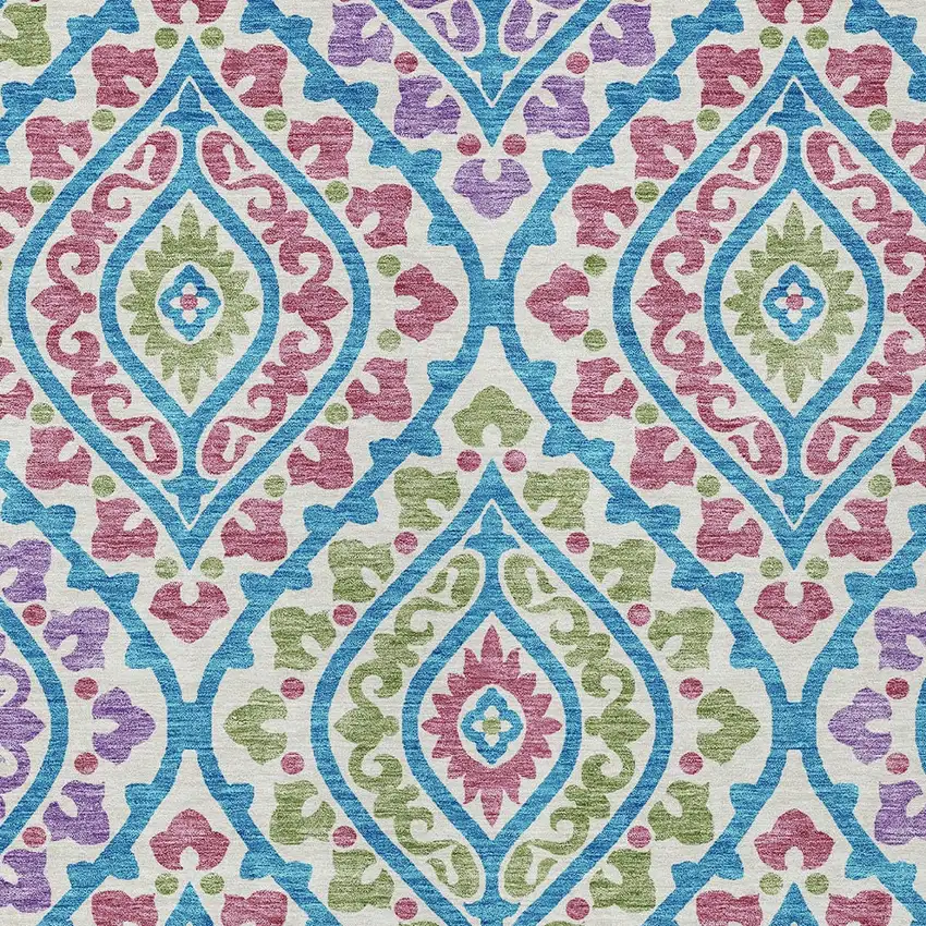White Artichoke Green And Purple Floral Washable Indoor Outdoor Area Rug Photo 5