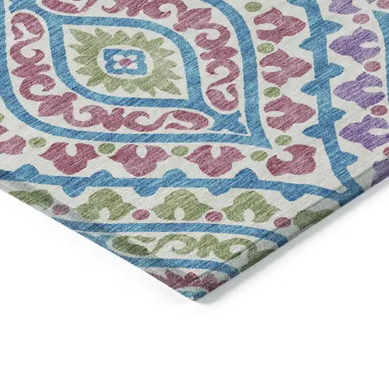White Artichoke Green And Purple Floral Washable Indoor Outdoor Area Rug Photo 3