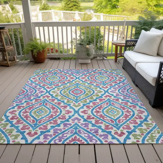 White Artichoke Green And Purple Floral Washable Indoor Outdoor Area Rug Photo 6