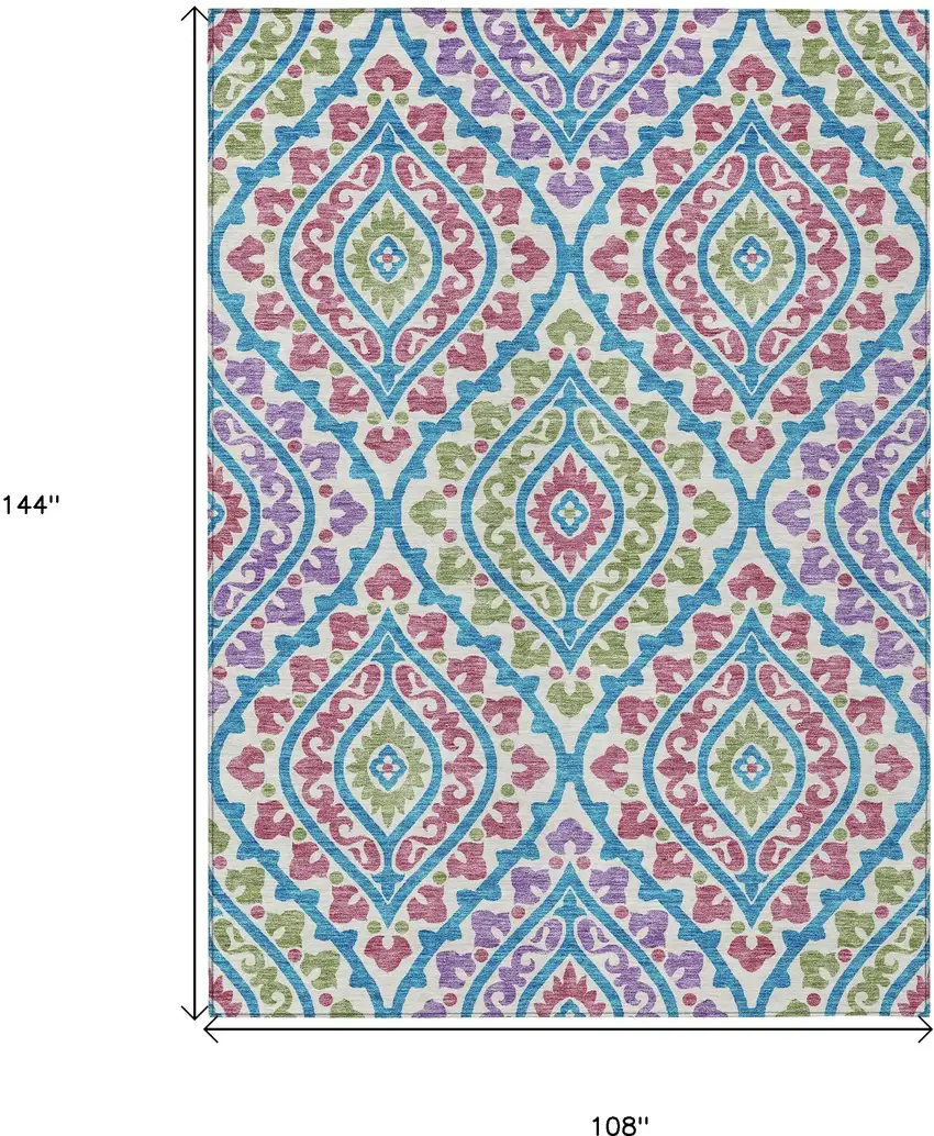 White Artichoke Green And Purple Floral Washable Indoor Outdoor Area Rug Photo 3
