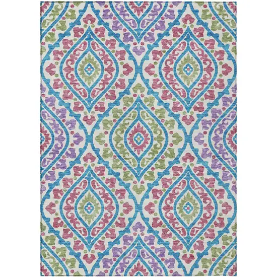 White Artichoke Green And Purple Floral Washable Indoor Outdoor Area Rug Photo 1