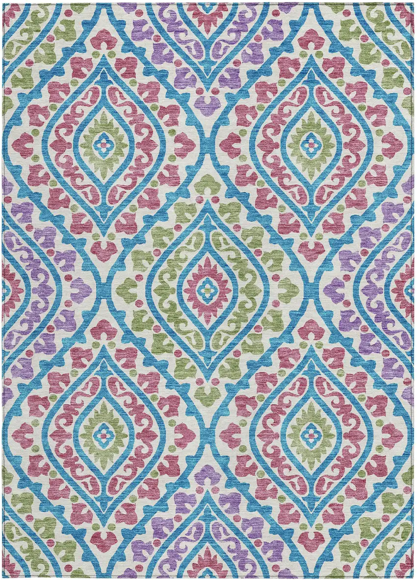White Artichoke Green And Purple Floral Washable Indoor Outdoor Area Rug Photo 7