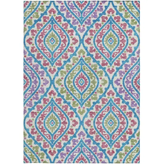 White Artichoke Green And Purple Floral Washable Indoor Outdoor Area Rug Photo 7