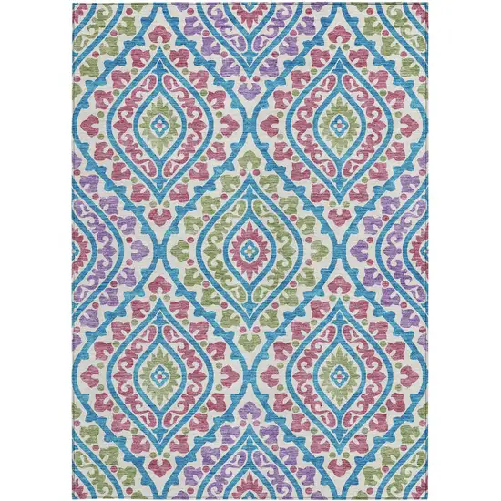 White Artichoke Green And Purple Floral Washable Indoor Outdoor Area Rug Photo 6