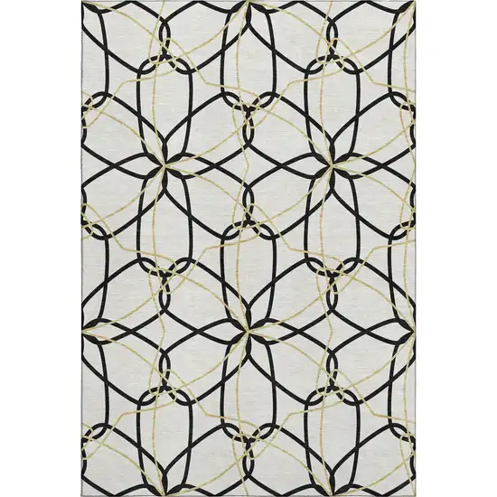 White Black And Gold Geometric Washable Area Rug With UV Protection Photo 1
