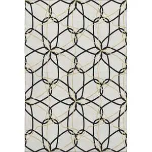 Photo of White Black And Gold Geometric Washable Area Rug With UV Protection