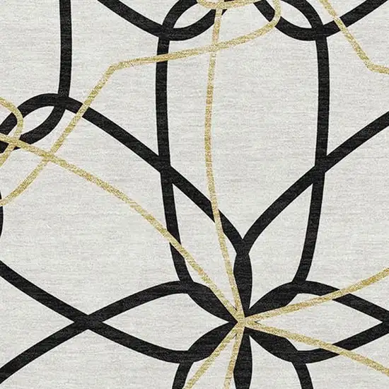 White Black And Gold Geometric Washable Area Rug With UV Protection Photo 2