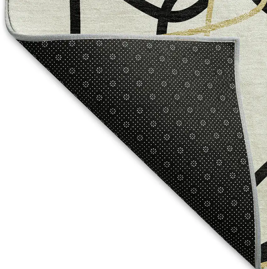 White Black And Gold Geometric Washable Area Rug With UV Protection Photo 7