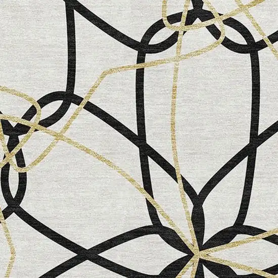 White Black And Gold Geometric Washable Area Rug With UV Protection Photo 2