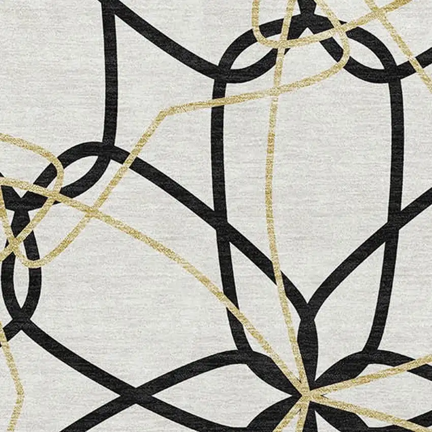 White Black And Gold Geometric Washable Area Rug With UV Protection Photo 2