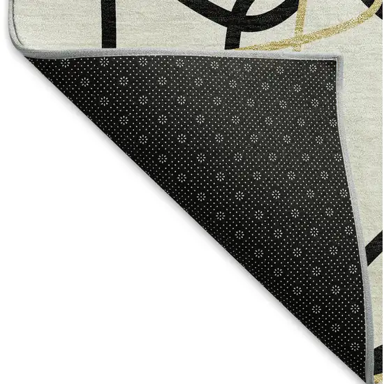 White Black And Gold Geometric Washable Area Rug With UV Protection Photo 6