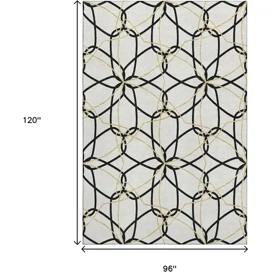 White Black And Gold Geometric Washable Area Rug With UV Protection Photo 8