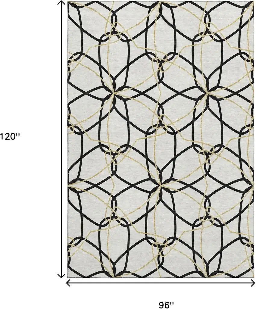 White Black And Gold Geometric Washable Area Rug With UV Protection Photo 8