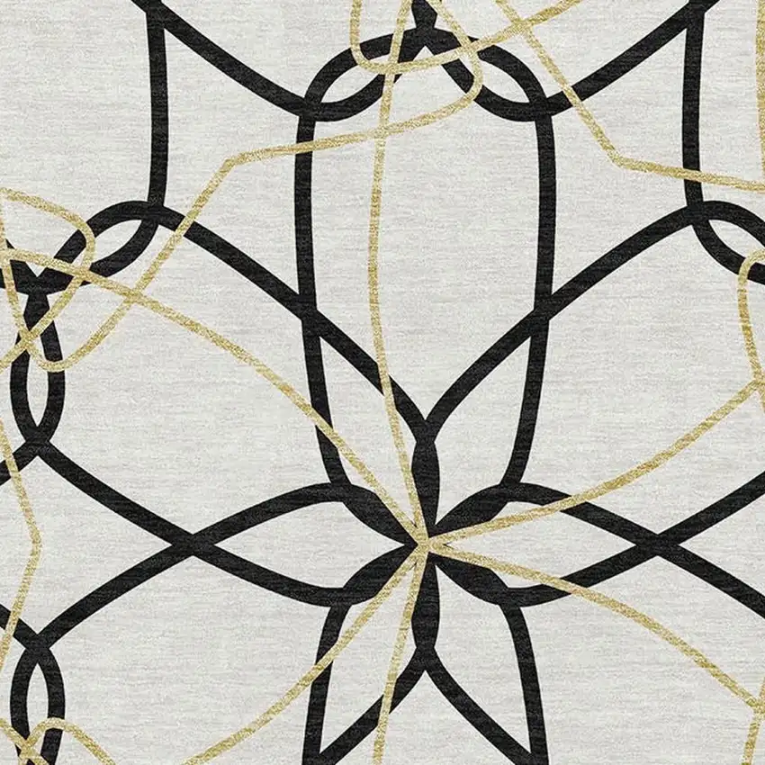 White Black And Gold Geometric Washable Area Rug With UV Protection Photo 2