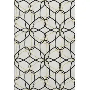 Photo of White Black And Gold Geometric Washable Area Rug With UV Protection