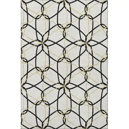 White Black And Gold Geometric Washable Area Rug With UV Protection Photo 3
