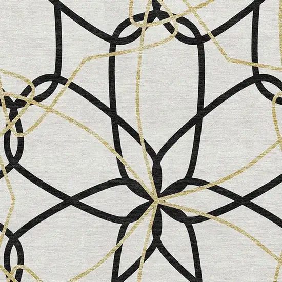 White Black And Gold Geometric Washable Area Rug With UV Protection Photo 2