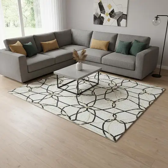 White Black And Gold Geometric Washable Area Rug With UV Protection Photo 2