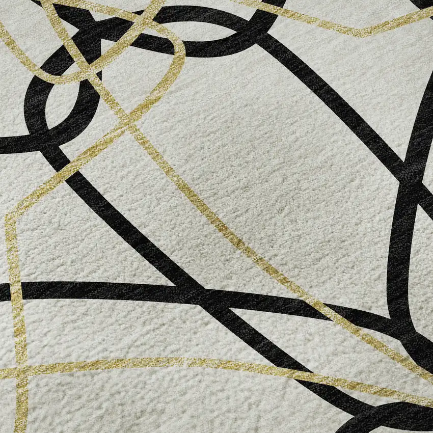 White Black And Gold Geometric Washable Area Rug With UV Protection Photo 9