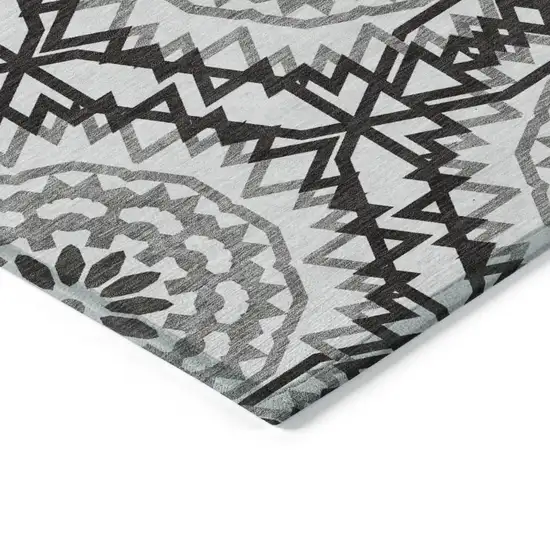 White Black And Gray Floral Medallion Washable Indoor Outdoor Area Rug Photo 4