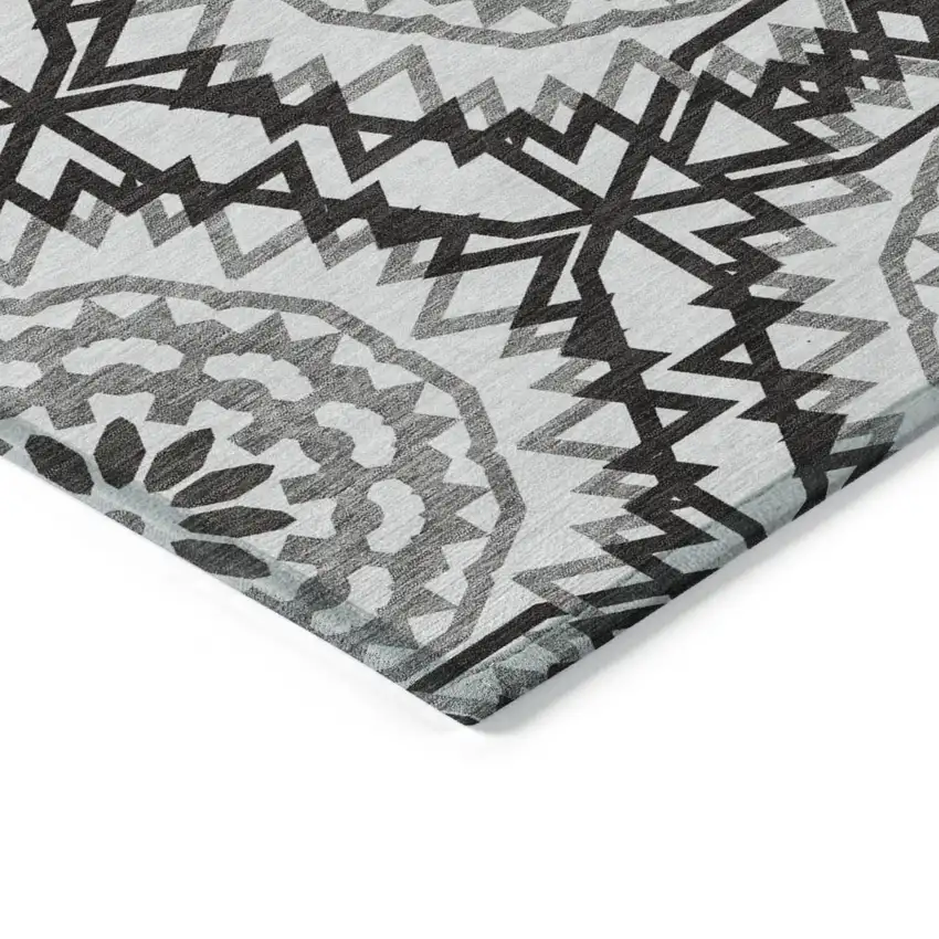 White Black And Gray Floral Medallion Washable Indoor Outdoor Area Rug Photo 4
