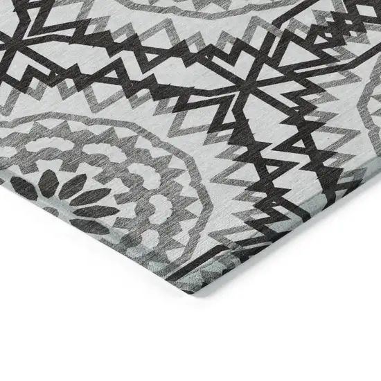 White Black And Gray Floral Medallion Washable Indoor Outdoor Area Rug Photo 4