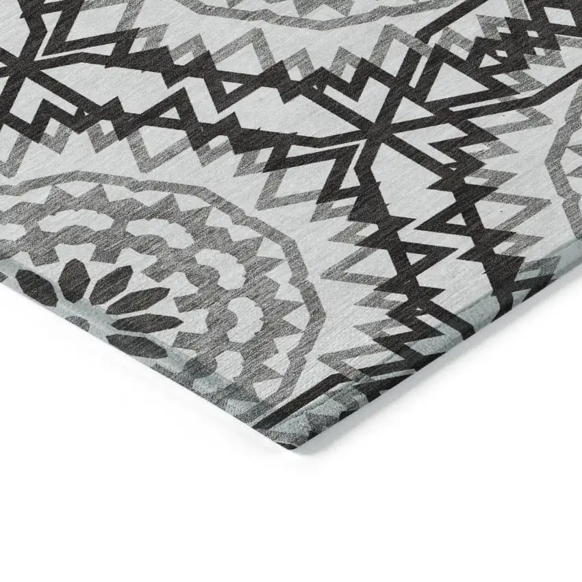 White Black And Gray Floral Medallion Washable Indoor Outdoor Area Rug Photo 4