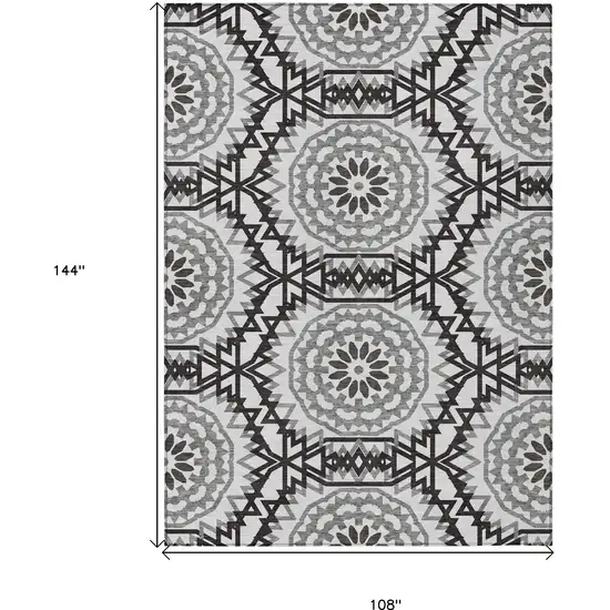 White Black And Gray Floral Medallion Washable Indoor Outdoor Area Rug Photo 3
