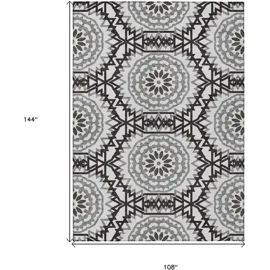 White Black And Gray Floral Medallion Washable Indoor Outdoor Area Rug Photo 3