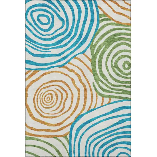 White Blue And Green Abstract Washable Area Rug With UV Protection Photo 4