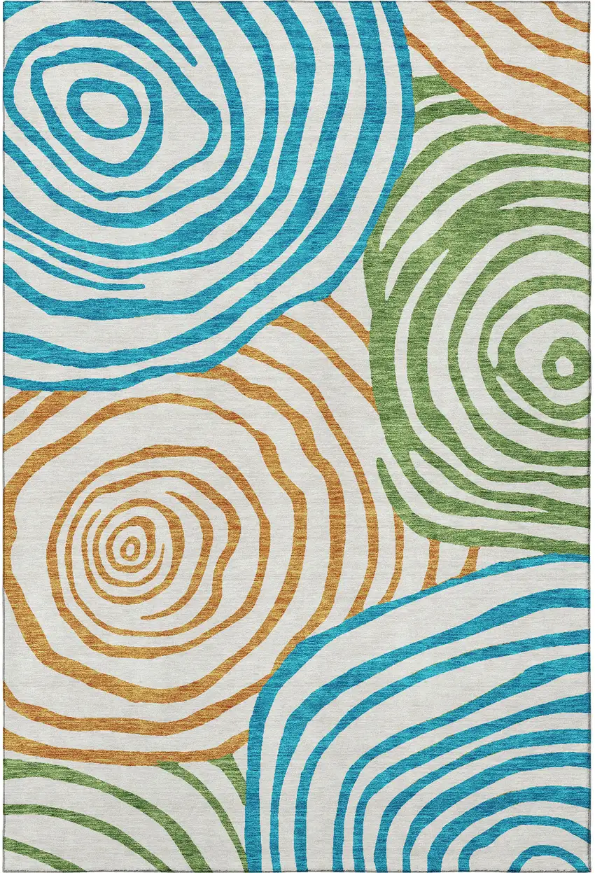 White Blue And Green Abstract Washable Area Rug With UV Protection Photo 4