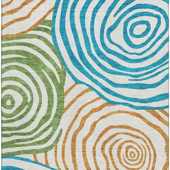 White Blue And Green Abstract Washable Area Rug With UV Protection Photo 3