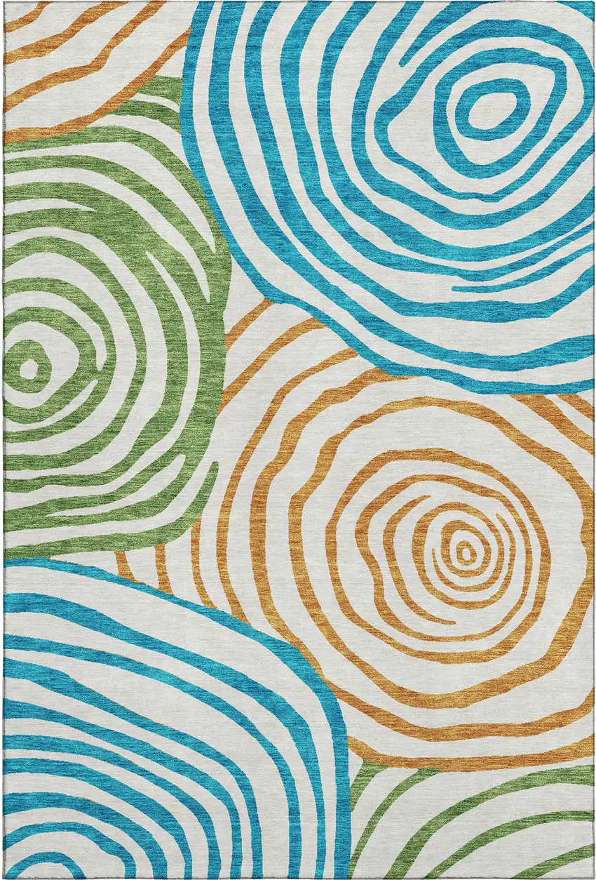 White Blue And Green Abstract Washable Area Rug With UV Protection Photo 1