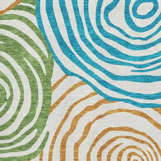 White Blue And Green Abstract Washable Area Rug With UV Protection Photo 3