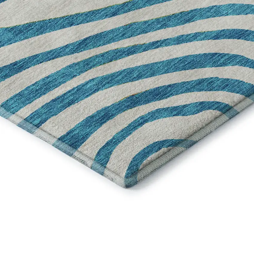 White Blue And Green Abstract Washable Area Rug With UV Protection Photo 8
