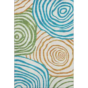 Photo of White Blue And Green Abstract Washable Area Rug With UV Protection