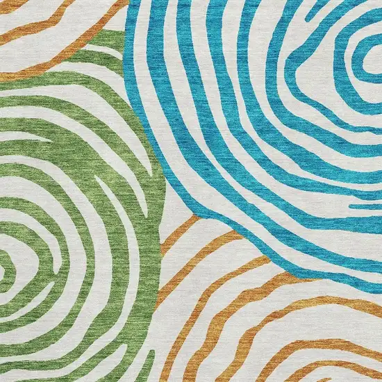 White Blue And Green Abstract Washable Area Rug With UV Protection Photo 3