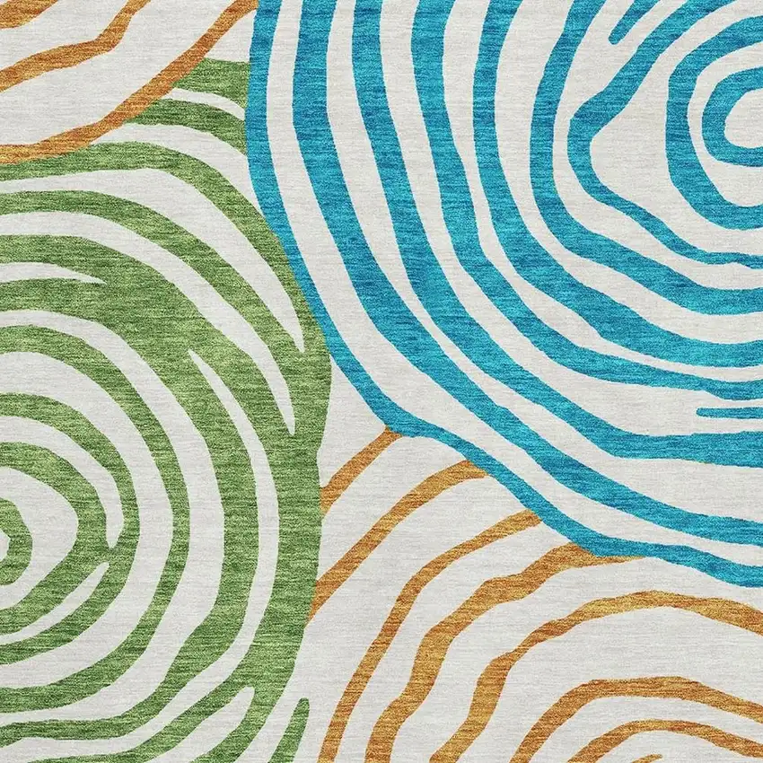 White Blue And Green Abstract Washable Area Rug With UV Protection Photo 3