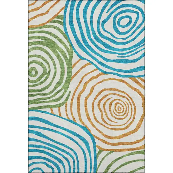 White Blue And Green Abstract Washable Area Rug With UV Protection Photo 1