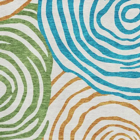 White Blue And Green Abstract Washable Area Rug With UV Protection Photo 3