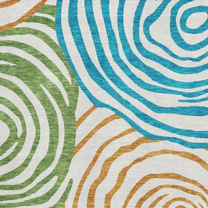White Blue And Green Abstract Washable Area Rug With UV Protection Photo 3