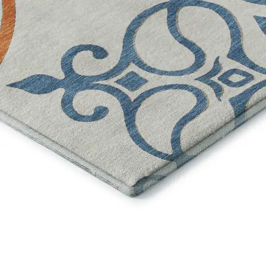 White Blue And Green Floral Medallion Washable Area Rug With UV Protection Photo 8