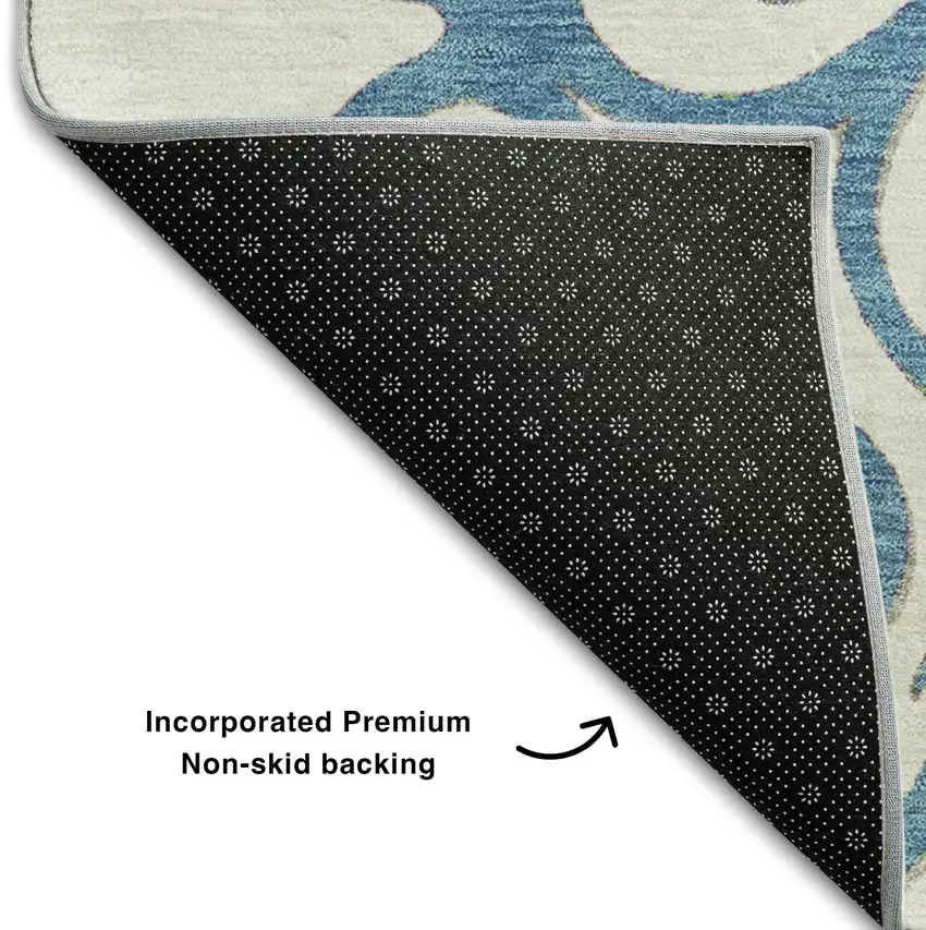 White Blue And Green Floral Medallion Washable Area Rug With UV Protection Photo 7