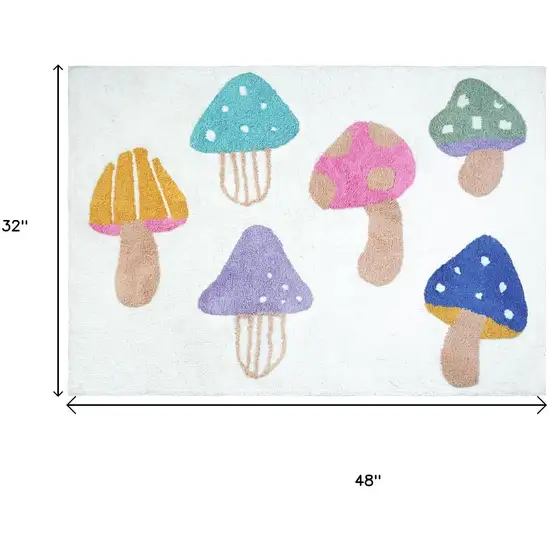 White Blue And Green Mushrooms Youthful Washable Area Rug Photo 5