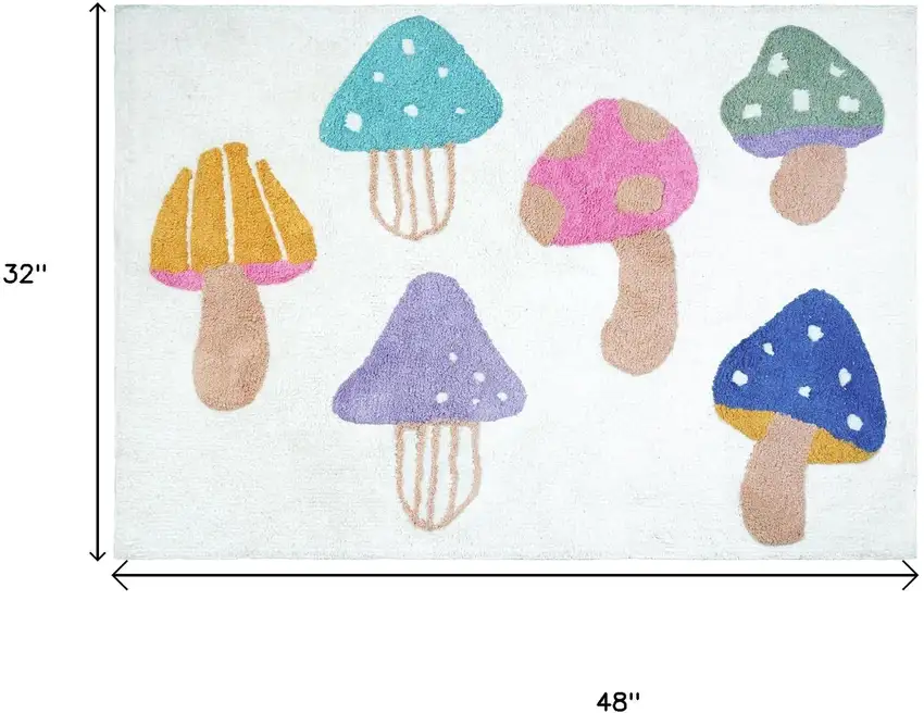 White Blue And Green Mushrooms Youthful Washable Area Rug Photo 5