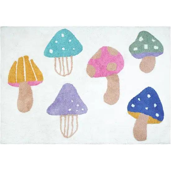 White Blue And Green Mushrooms Youthful Washable Area Rug Photo 2