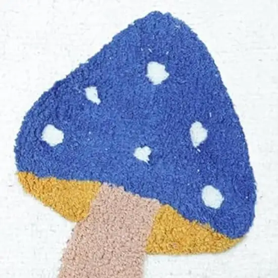 White Blue And Green Mushrooms Youthful Washable Area Rug Photo 4