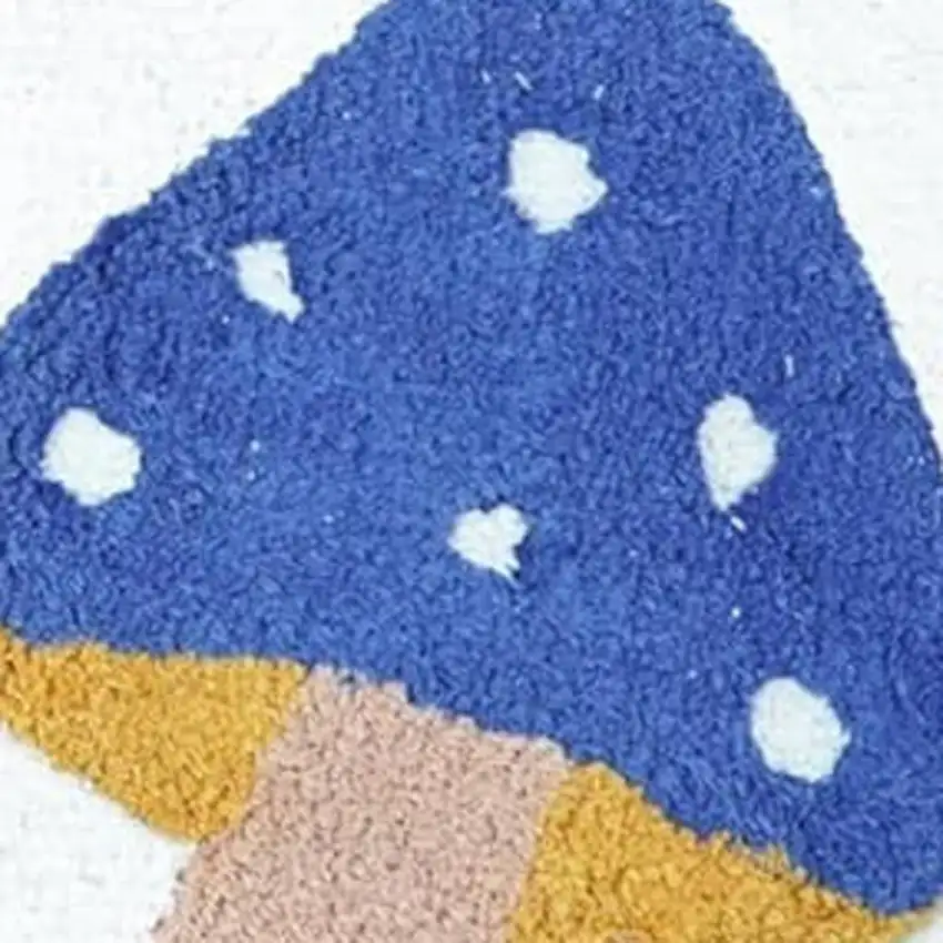 White Blue And Green Mushrooms Youthful Washable Area Rug Photo 3