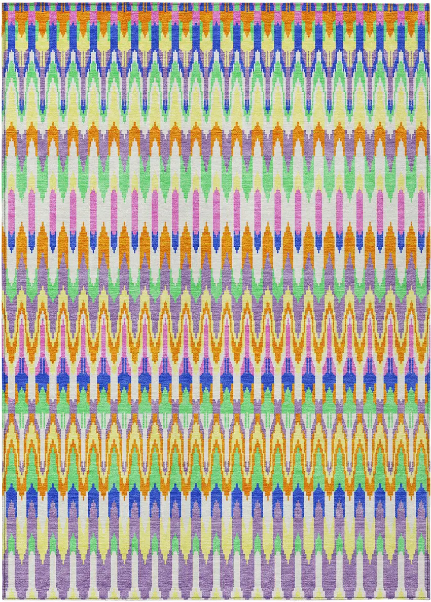 White Blue And Pink Southwestern Washable Indoor Outdoor Area Rug Photo 2